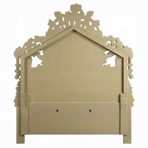 Acme Bernadette White Synthetic Leather Fabric & Gold EK Bed - Image 6