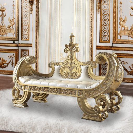 Acme Bernadette White Synthetic Leather Fabric & Gold Bench