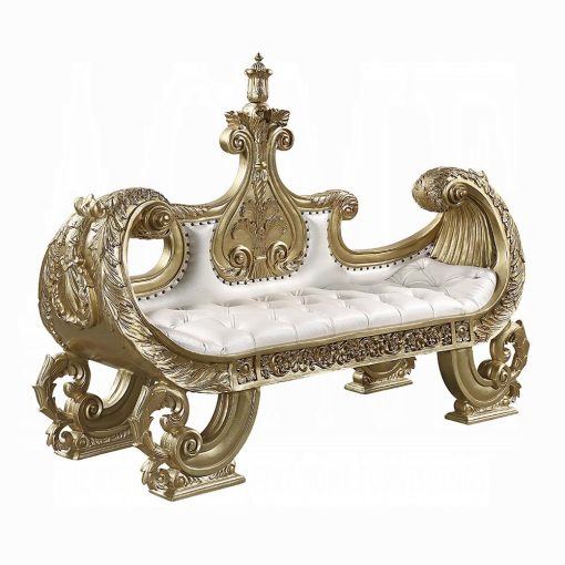 Acme Bernadette White Synthetic Leather Fabric & Gold Bench - Image 2