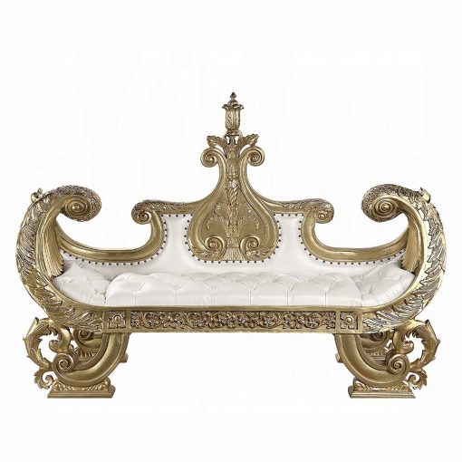Acme Bernadette White Synthetic Leather Fabric & Gold Bench - Image 3