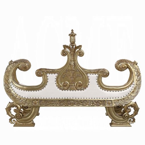 Acme Bernadette White Synthetic Leather Fabric & Gold Bench - Image 5