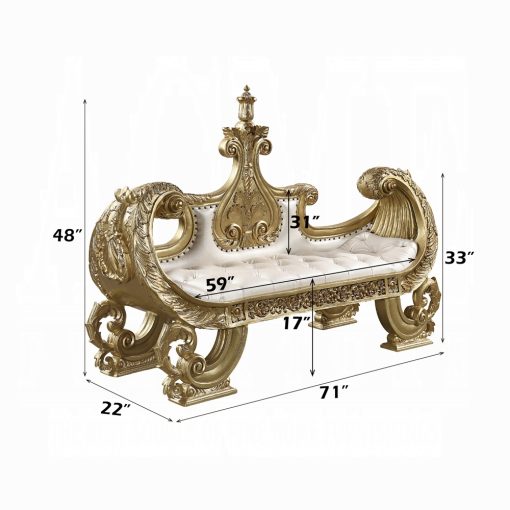 Acme Bernadette White Synthetic Leather Fabric & Gold Bench - Image 6