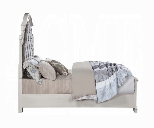 Acme Florian Gray Fabric & Antique White Queen Bed - Image 3