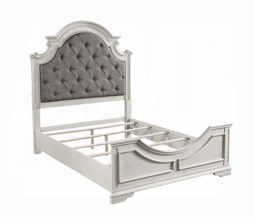 Acme Florian Gray Fabric & Antique White Queen Bed - Image 4