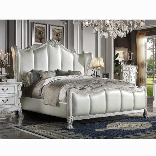 Acme Dresden II Synthetic Leather & Bone White Bed