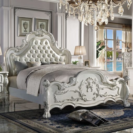 Acme Dresden Synthetic Leather & Bone White Bed