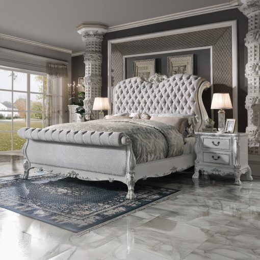 Acme Dresden Fabric & Bone White Bed