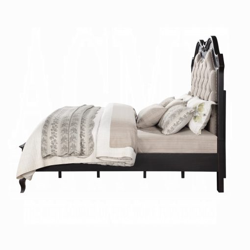 Acme Chelmsford Beige Fabric & Antique Black Bed - Image 2