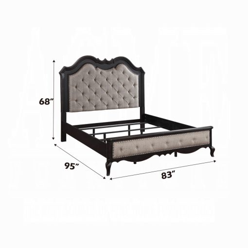Acme Chelmsford Beige Fabric & Antique Black Bed - Image 5