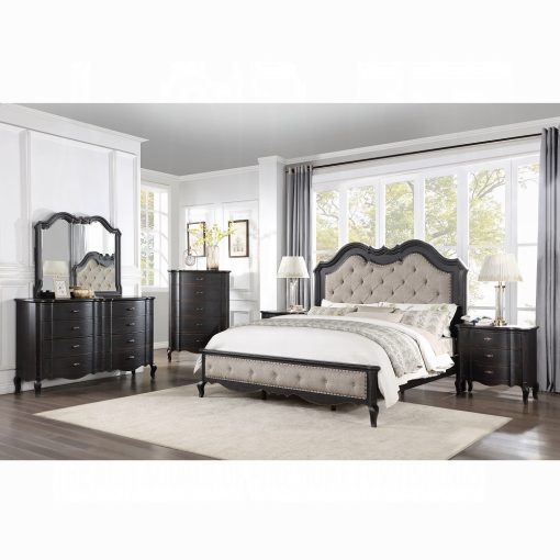 Acme Chelmsford Beige Fabric & Antique Black Bed - Image 4