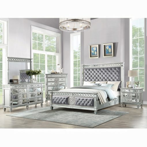 Acme Varian Gray Velvet & Mirrored Bed - Image 2