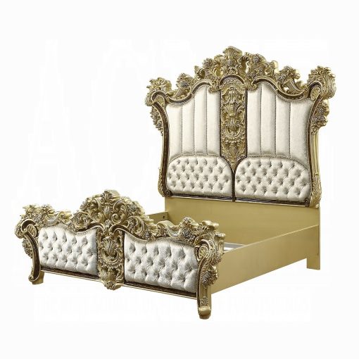 Acme Desiderius Antique Gold & Hand Painted Brown Eastern King Bed - Image 2