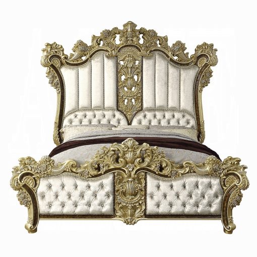 Acme Desiderius Antique Gold & Hand Painted Brown Eastern King Bed - Image 3