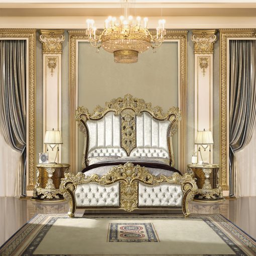 Acme Desiderius Antique Gold & Hand Painted Brown Eastern King Bed