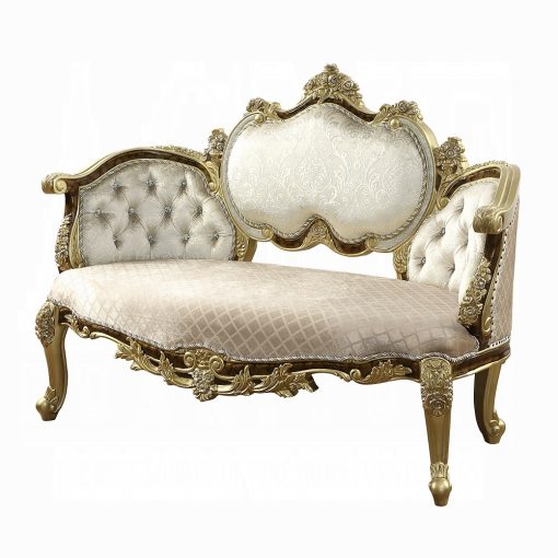 Acme Desiderius Beige Fabric Antique Gold & Hand Paint Brown Bench - Image 2