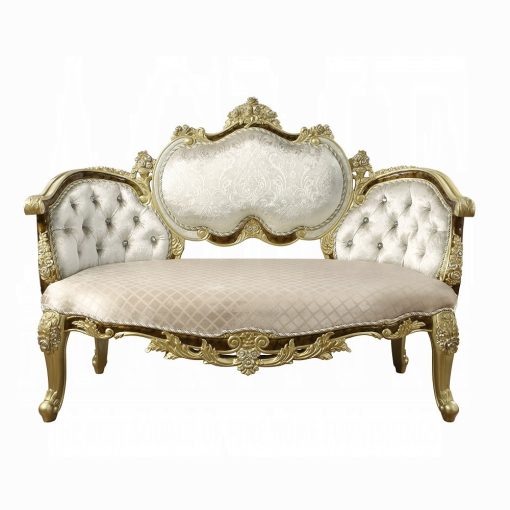 Acme Desiderius Beige Fabric Antique Gold & Hand Paint Brown Bench - Image 3