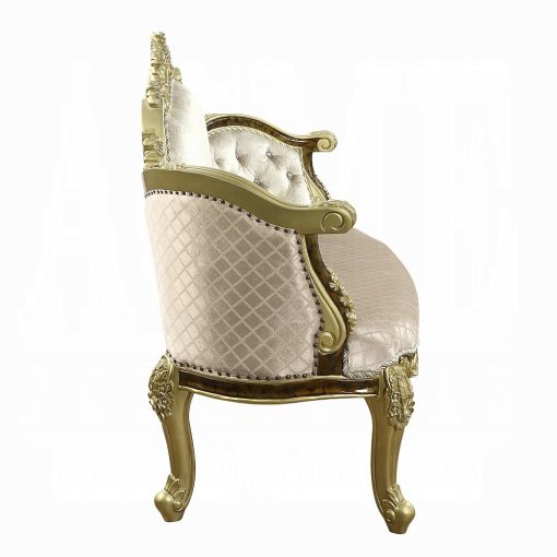 Acme Desiderius Beige Fabric Antique Gold & Hand Paint Brown Bench - Image 4