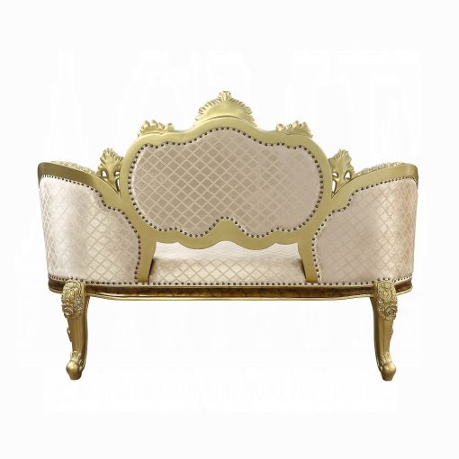 Acme Desiderius Beige Fabric Antique Gold & Hand Paint Brown Bench - Image 5