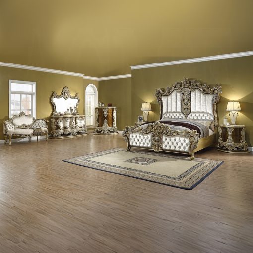Acme Desiderius Beige Fabric Antique Gold & Hand Paint Brown Bench - Image 9