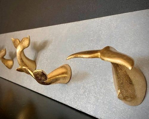 The Light Garden Resin Gold-leaf Whale Tail On Cement Panel