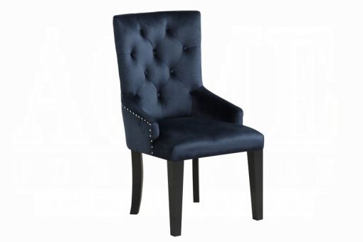 Acme Varian II Dark Navy Velvet & Black Side Chair - Image 2