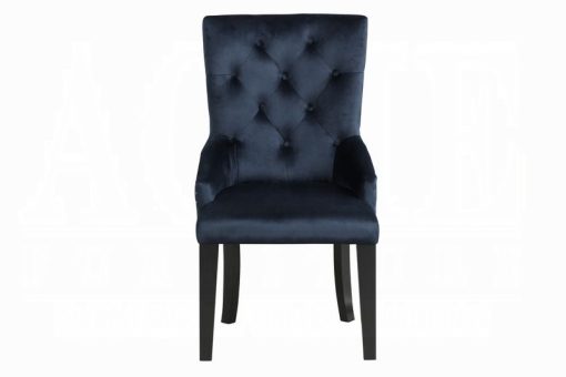 Acme Varian II Dark Navy Velvet & Black Side Chair - Image 3