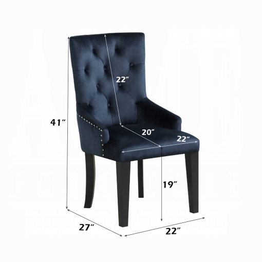 Acme Varian II Dark Navy Velvet & Black Side Chair - Image 6