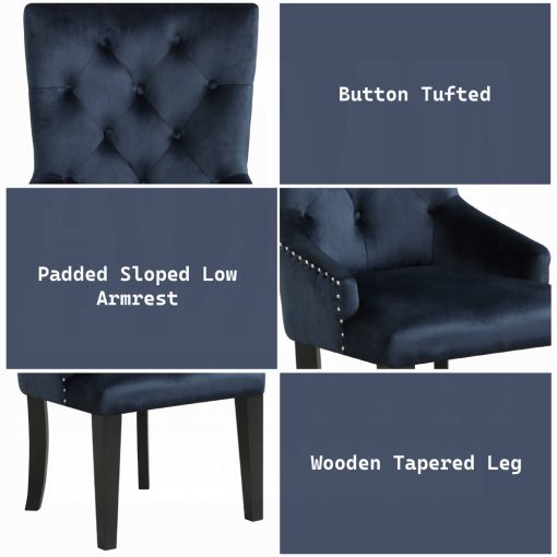 Acme Varian II Dark Navy Velvet & Black Side Chair - Image 7
