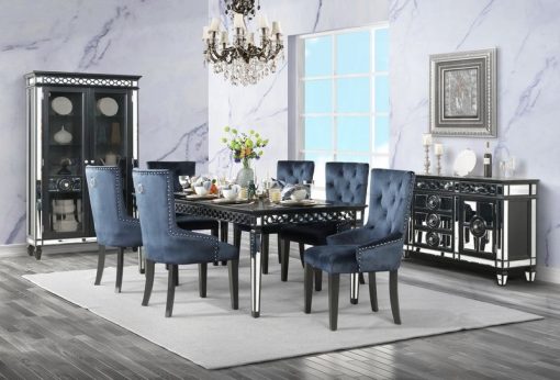 Acme Varian II Dark Navy Velvet & Black Side Chair