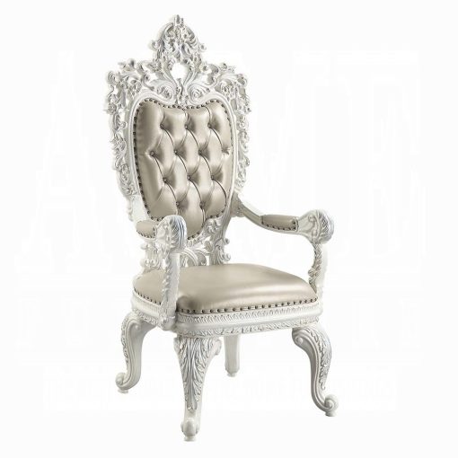 Acme Vanaheim Beige Synthetic Leather & Antique White Arm Chair Set of 2 - Image 2