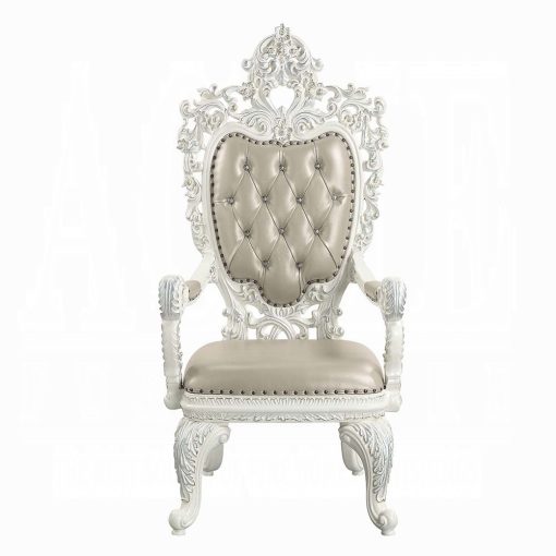 Acme Vanaheim Beige Synthetic Leather & Antique White Arm Chair Set of 2 - Image 3