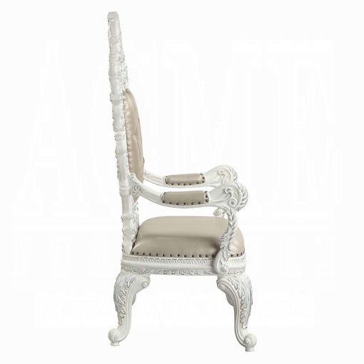 Acme Vanaheim Beige Synthetic Leather & Antique White Arm Chair Set of 2 - Image 4