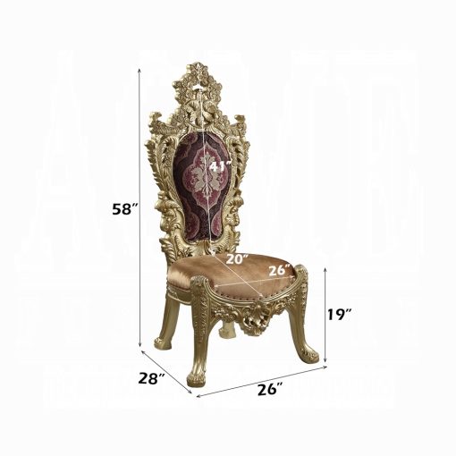 Acme Bernadette Pattern Fabric & Gold Side Chair - Set of  2 - Image 7