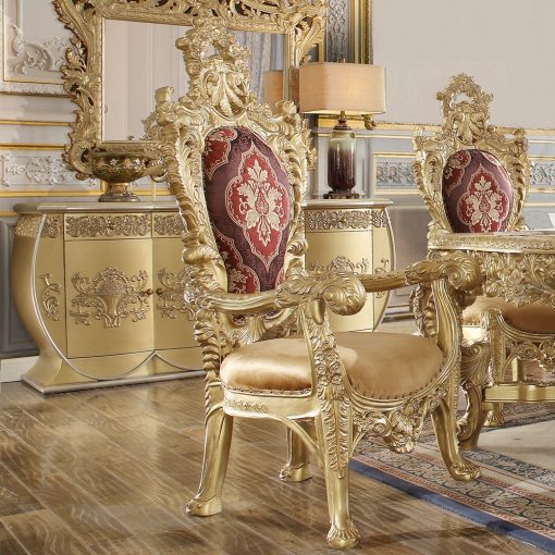 Acme Bernadette Pattern Fabric & Gold Finish Arm Chair - Set of 2