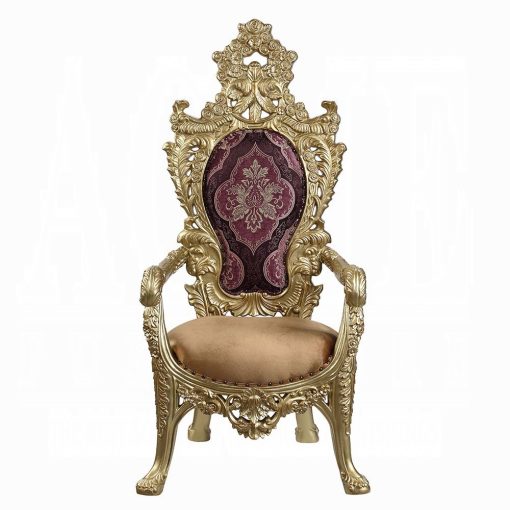 Acme Bernadette Pattern Fabric & Gold Finish Arm Chair - Set of 2 - Image 3
