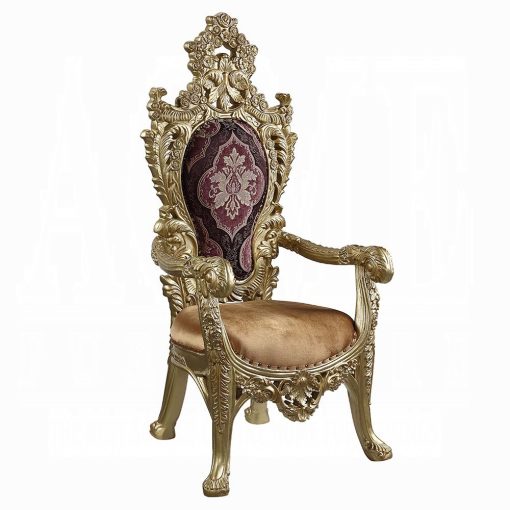 Acme Bernadette Pattern Fabric & Gold Finish Arm Chair - Set of 2 - Image 2