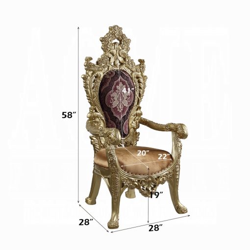 Acme Bernadette Pattern Fabric & Gold Finish Arm Chair - Set of 2 - Image 7