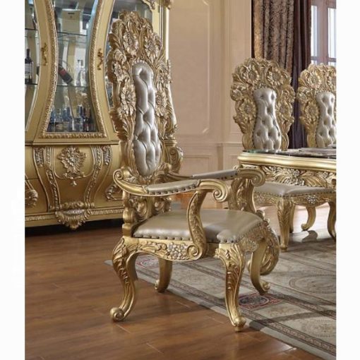Acme Cabriole Light Gold Synthetic Leather & Gold Arm Chair - Set of 2