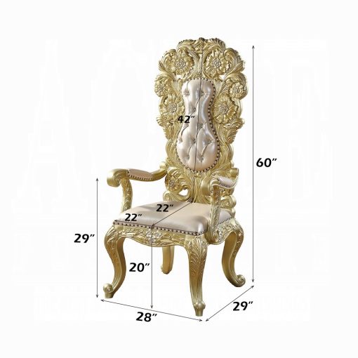 Acme Cabriole Light Gold Synthetic Leather & Gold Arm Chair - Set of 2 - Image 2