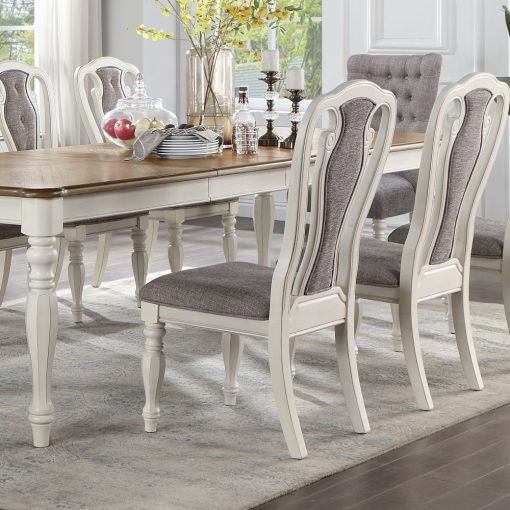 Acme Florian Gray Fabric & Antique White Side Chair - Set of 2
