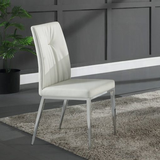 Acme Kamaile Beige Synthetic Leather & Chrome Side Chair - Set of 2