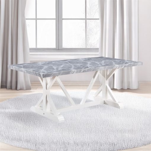 Acme Hollyn Engineered Stone & White Dining Table with Engineered Stone Top