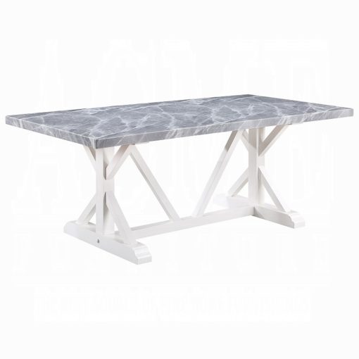 Acme Hollyn Engineered Stone & White Dining Table with Engineered Stone Top - Image 2