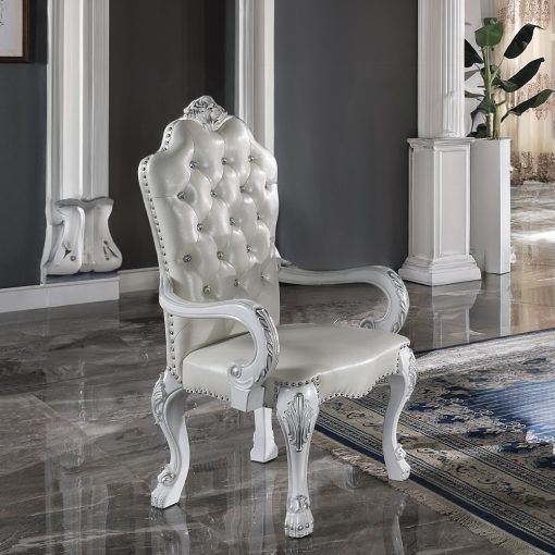Acme Dresden Synthetic Leather & Bone White Arm Chair - Set of 2 - Image 2