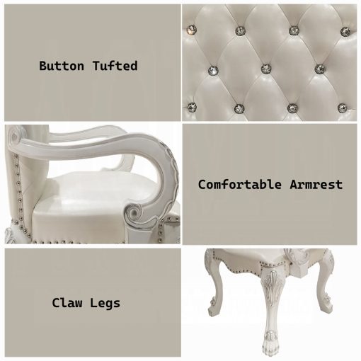 Acme Dresden Synthetic Leather & Bone White Arm Chair - Set of 2 - Image 12