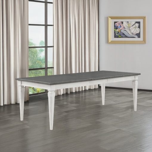 Acme Katia Rustic Gray & Weathered White Dining Table with Leaf