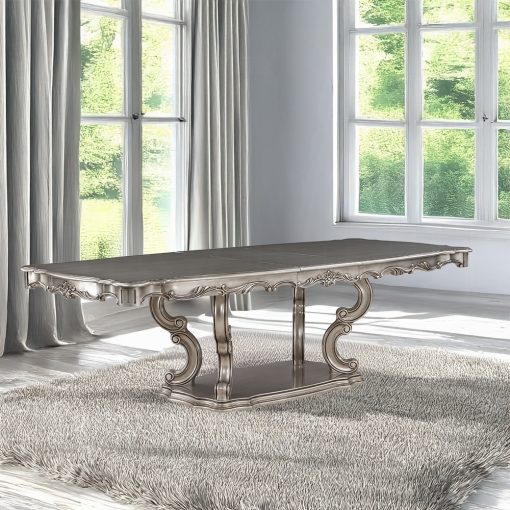 Acme Ariadne Antique Platinum Dining Table with Pedestal