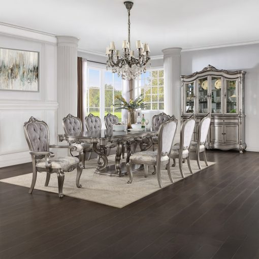 Acme Ariadne Antique Platinum Dining Table with Pedestal - Image 8