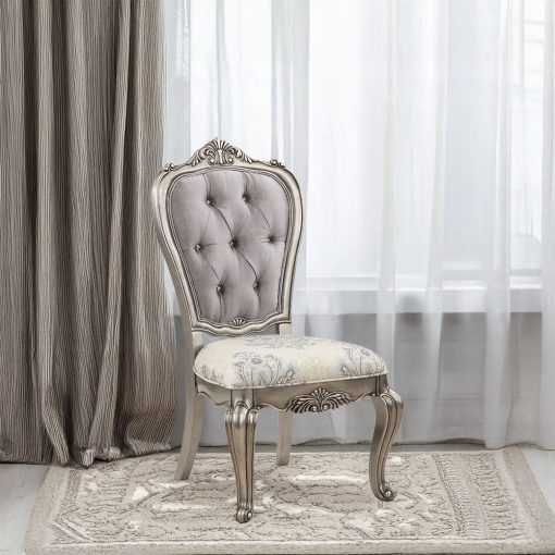 Acme Ariadne Velvet & Antique Platinum Side Chair - Set of 2