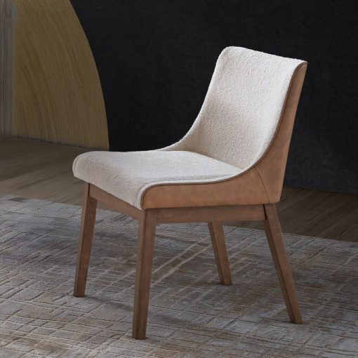 Acme Ginny White Boucle Brown Velvet & Walnut Side Chair - Set 2